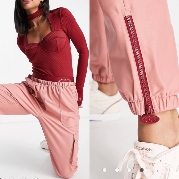 Reebok Pants - Reebok x Cardi B Satin Track Pants Sandy Rose